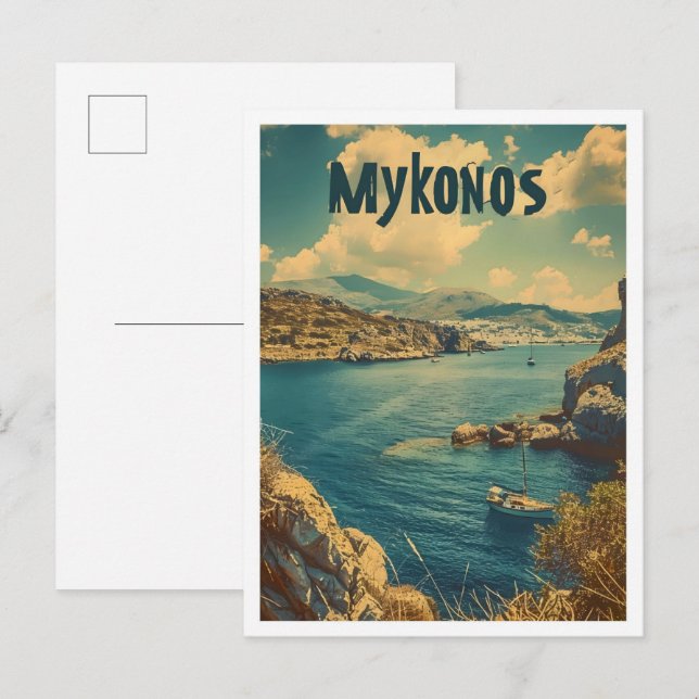 Classic Mykonos Greece Retro Vintage Travel Postcard (Front/Back)