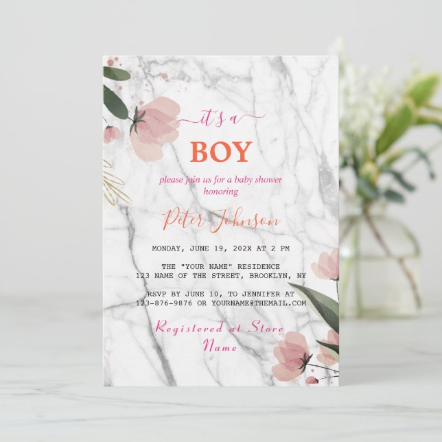 Classic Name Customize White Marble Baby Shower Invitation (Standing Front)