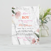 Classic Name Customize White Marble Baby Shower