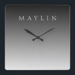 Classic Name or Word | Gradient Grey Square Wall Clock<br><div class="desc">Customizeable elegant lettering for a name,  surname or any other text.</div>