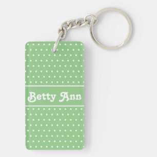 Classic Name Polka Dot Sage Light Green & White Keychain