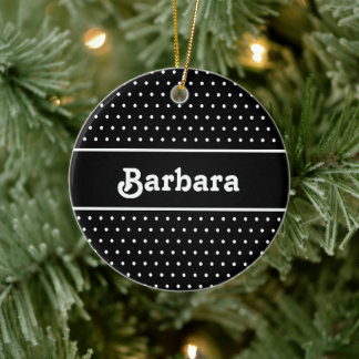 Classic Name Polka Dots Black and White Ceramic Ornament