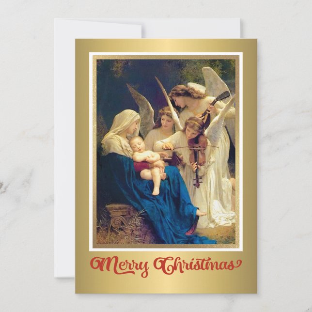 Classic Nativity Angels Music "Merry Christmas" Holiday Card (Front)