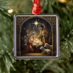 Classic Nativity Scene Christmas Metal Ornament