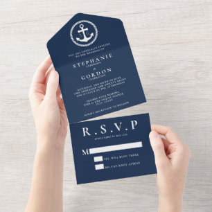 Classic Nautical Anchor All in One Wedding Invite
