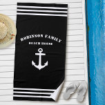 Classic Nautical Anchor Family Beach House Black Beach Towel<br><div class="desc">Classic Nautical Anchor with Your Custom Family Name Beach House Towel. This personalized towel will not just keep you dry but also is a fun conversation piece. Makes a great gift item for any occasion.</div>