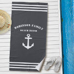 Classic Nautical Anchor Family Beach House Grey Beach Towel<br><div class="desc">Classic Nautical Anchor with Your Custom Family Name Beach House Towel. This personalized towel will not just keep you dry but also is a fun conversation piece. Makes a great gift item for any occasion.</div>