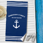 Classic Nautical Anchor Family Beach House Navy Beach Towel<br><div class="desc">Classic Nautical Anchor with Your Custom Family Name Beach House Towel. This personalized towel will not just keep you dry but also is a fun conversation piece. Makes a great gift item for any occasion.</div>