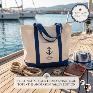 Classic Nautical Anchor Personalized Family Boat Tote Bag