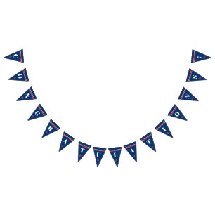 Classic Nautical Anchor Red and Navy Blue Stripes Bunting Flags