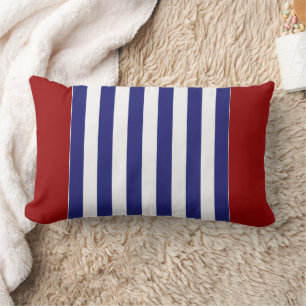 Classic Nautical Blue and White Stripe Personalize Lumbar Pillow