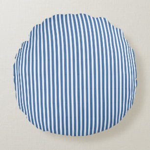 Classic Nautical Blue and White Ticking Stripe Round Pillow