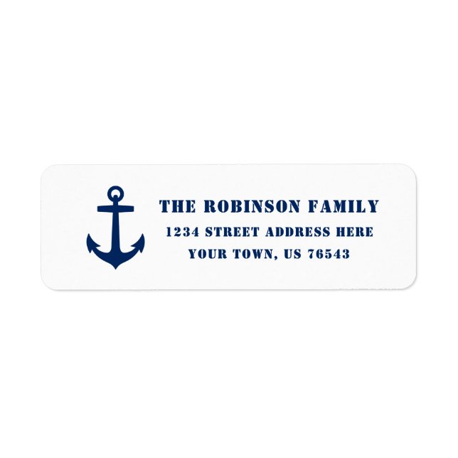 Classic Nautical Boat Anchor Blue On White Address (Front)