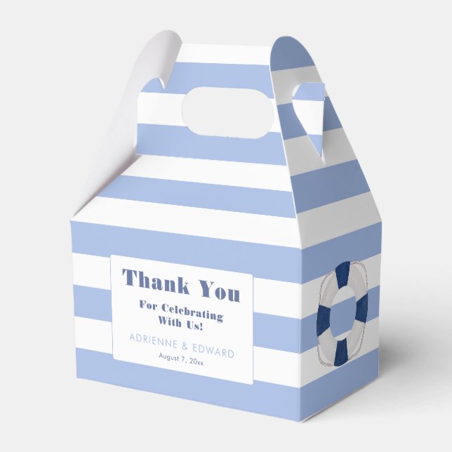 Classic Nautical Navy Blue White Stripes Wedding Favor Box (Front Side)