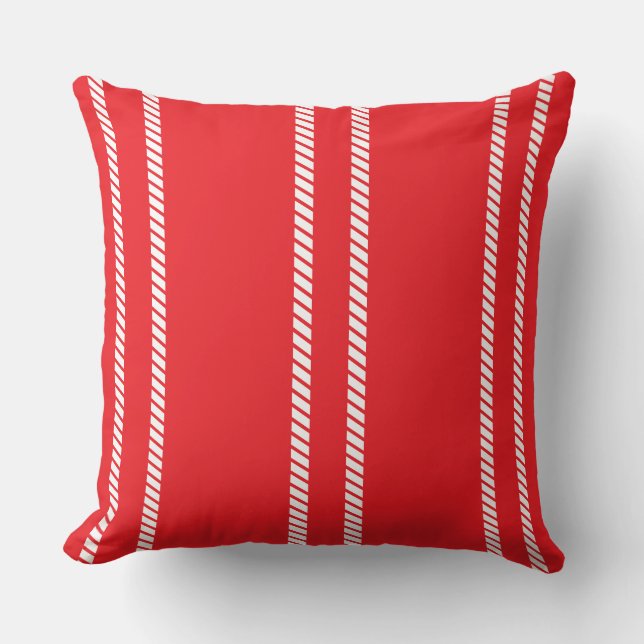 Classic Nautical Red with Stripes Throw Pillow (Front)