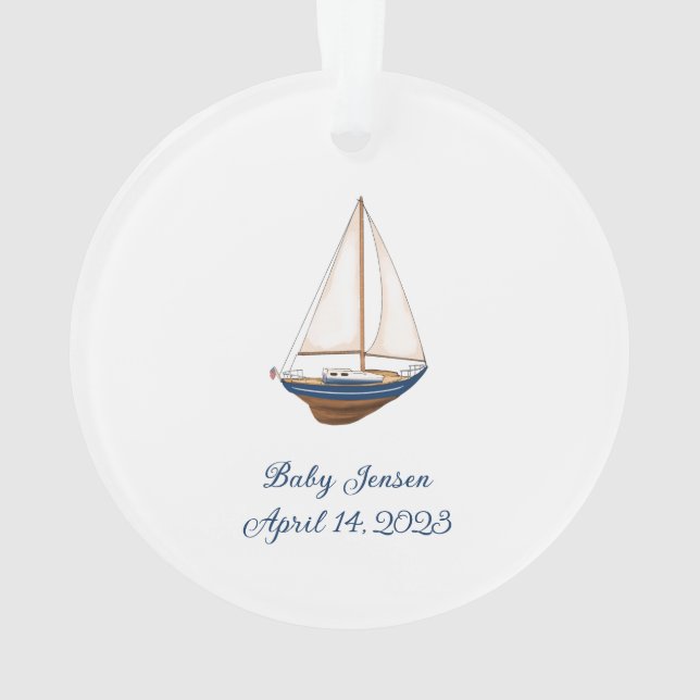 Classic Nautical Sailboat Baby’s First Christmas Ornament (Back)