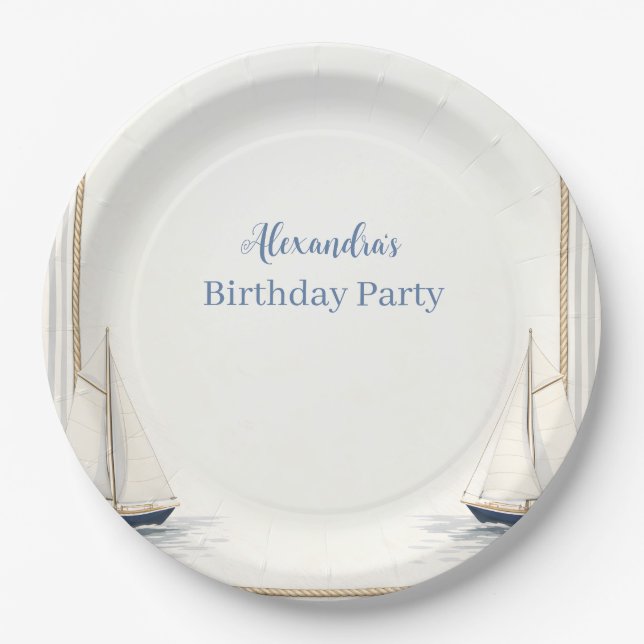 Classic Nautical Sailboat Birthday Paper Plate (Front)