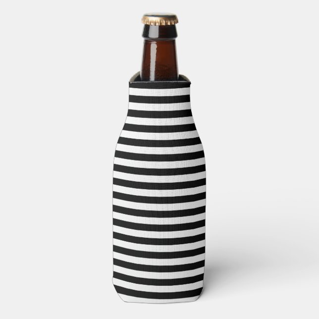 Classic Nautical Stripe Black and White Bottle Cooler (Bottle Front)