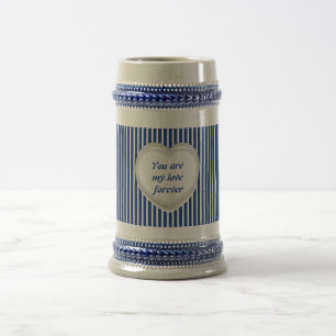 Classic Nautical Striped Heart Couple's Ceramic S Beer Stein