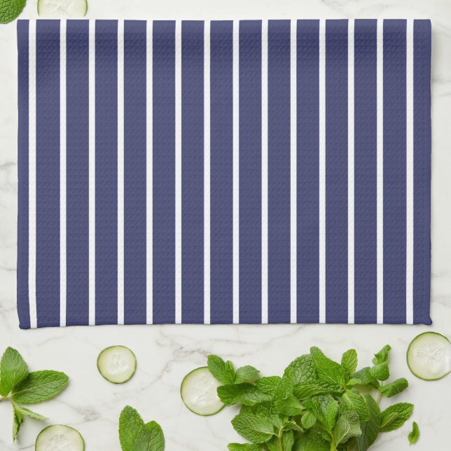 Classic Nautical Themed Navy Blue Stripped  Kitchen Towel (Folded)