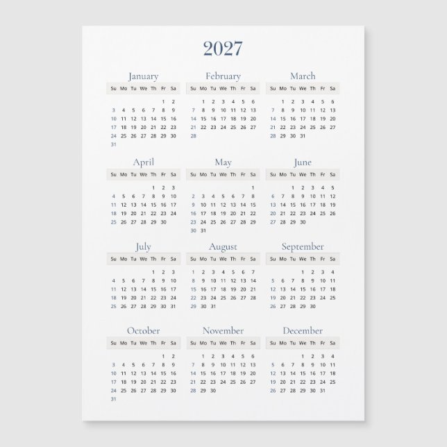 Classic Navy 2027 Calendar | Any background colour (Front)