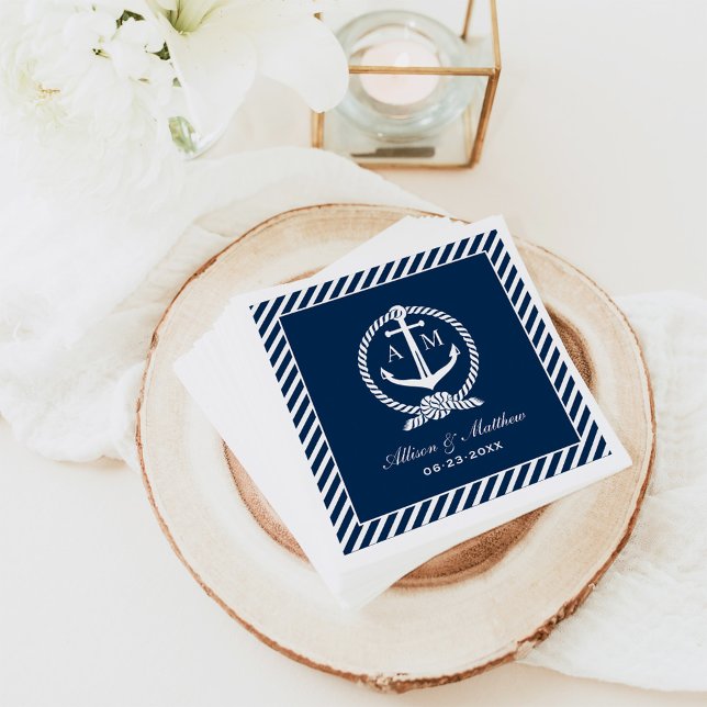 Classic Navy Anchor Monogram Wedding Napkin (Creator Uploaded)