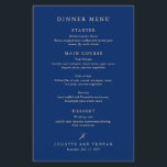 Classic Navy and Cream Elegant Wedding Menu<br><div class="desc">This design is part of a classic navy and cream wedding invitation suite featuring a simple yet elegant style. This timeless aesthetic is perfect for couples planning a formal, traditional, or black-tie wedding. The deep navy paired with cream gives this design a sophisticated, romantic feel that is great for a...</div>