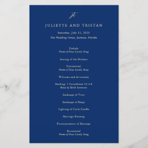 Classic Navy and Cream Elegant Wedding Program