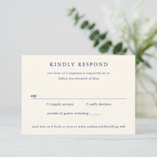 Classic Navy and Cream Elegant Wedding RSVP Card
