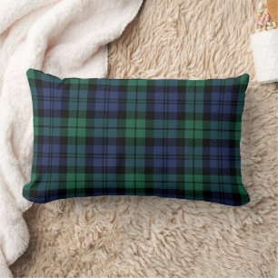 Classic Navy and Green Black Watch Plaid Holiday Lumbar Pillow