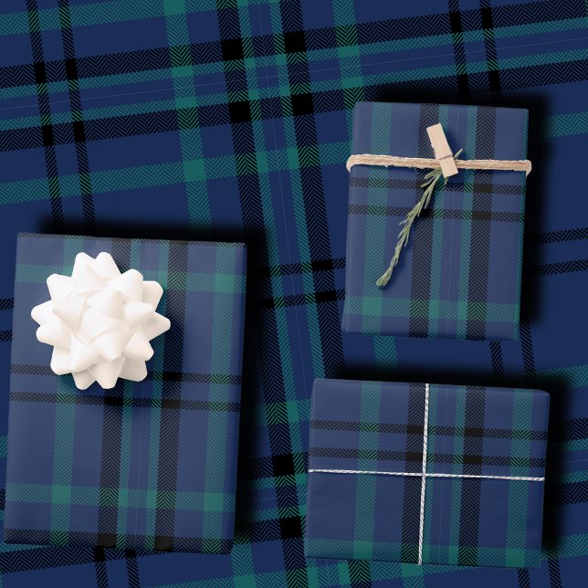 Classic Navy and Green Tartan Christmas Wrapping Paper Sheet (Creator Uploaded)