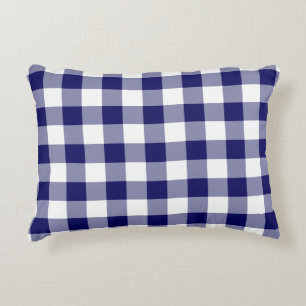Classic Navy and White Gingham Pattern Decorative Pillow