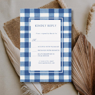Classic Navy Baby Blue Plaid Gingham Wedding RSVP Card