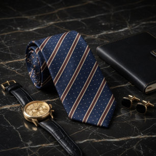 Classic Navy Blue and Copper Striped Pin Dot Tie