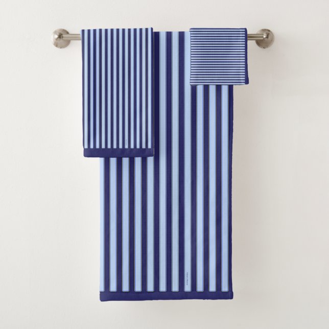CLASSIC NAVY BLUE AND SKY BLUE STRIPES BATH TOWEL SET (Insitu)