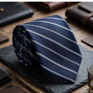 Classic Navy Blue and White Executive Pinstripe  Tie