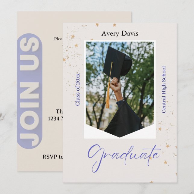 Classic Navy Blue and White Formal Bordered Invitation (Front/Back)