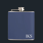Classic Navy Blue and White Monogram Stylish  Hip Flask<br><div class="desc">A modern,  stylish flask with a blue background and simple white typography perfect for adding your own monogram initials. The perfect,  thoughtful gift for someone.</div>