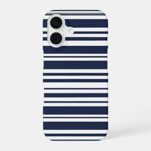 Classic Navy Blue and White Stripe iPhone 16 Case