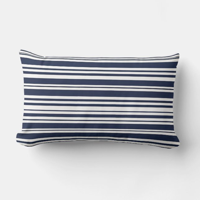 Classic Navy Blue and White Stripe Lumbar Pillow (Front)