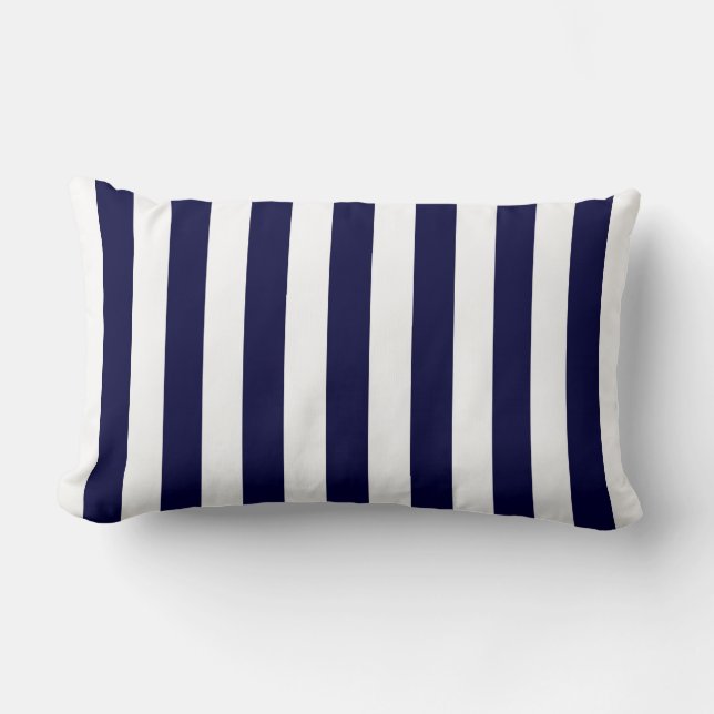 Classic Navy Blue and White Stripe Pattern Lumbar Pillow (Front)