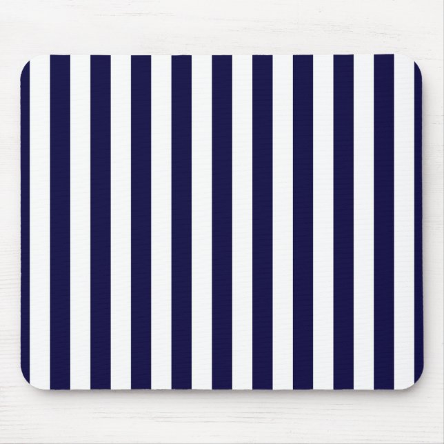Classic Navy Blue and White Stripe Pattern Mouse Pad (Front)