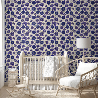 Classic Navy Blue Anemone Seamless Floral Wallpaper
