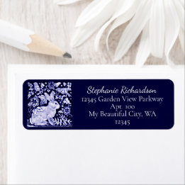 Classic Navy Blue Bunny Rabbit Birds Dedham Delft