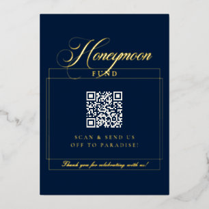 Classic Navy Blue Calligraphy Honeymoon Fund Sign