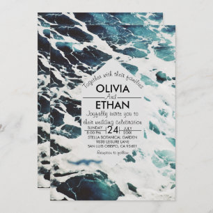 Classic navy blue coastal Wedding Invitation