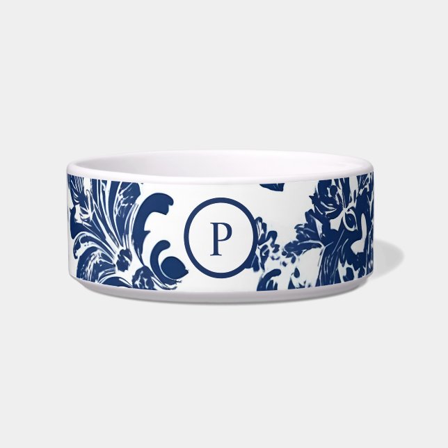 Classic Navy Blue Damask Pattern Bowl (Front)