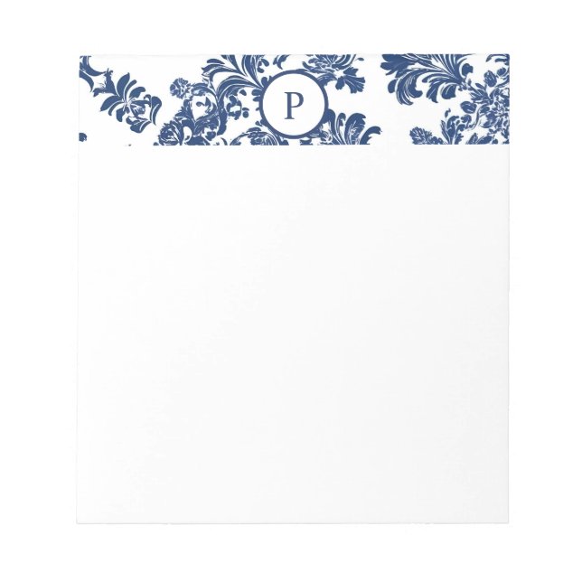 Classic Navy Blue Damask Pattern Notepad (Front)