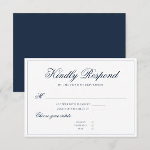 Classic Navy Blue Elegant Calligraphy Minimalist RSVP Card