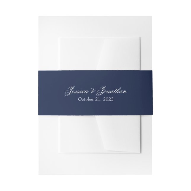 Classic Navy Blue Elegant Invitation Belly Band (Front Example)